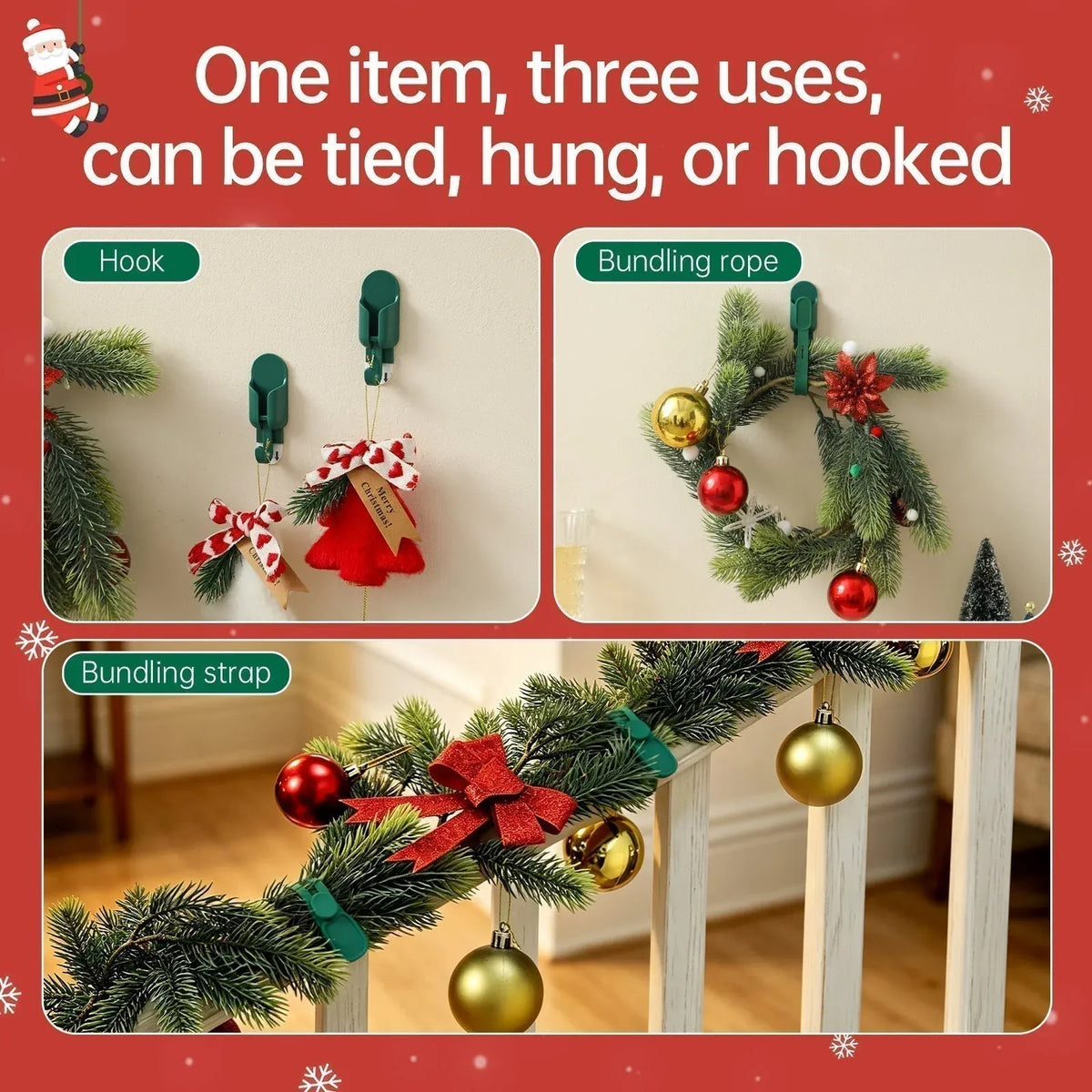 🎄 50% OFF! ✨ Silicone Christmas Wreath Ties & Traceless Hooks – Damage-Free Garland & Holiday Decor Fasteners, Stretchable Reusable Silicone Straps with High-Adhesion Removable Wall Hooks – 10-Second Quick-Wrap for Wreaths, Banisters & String Lights 🎅