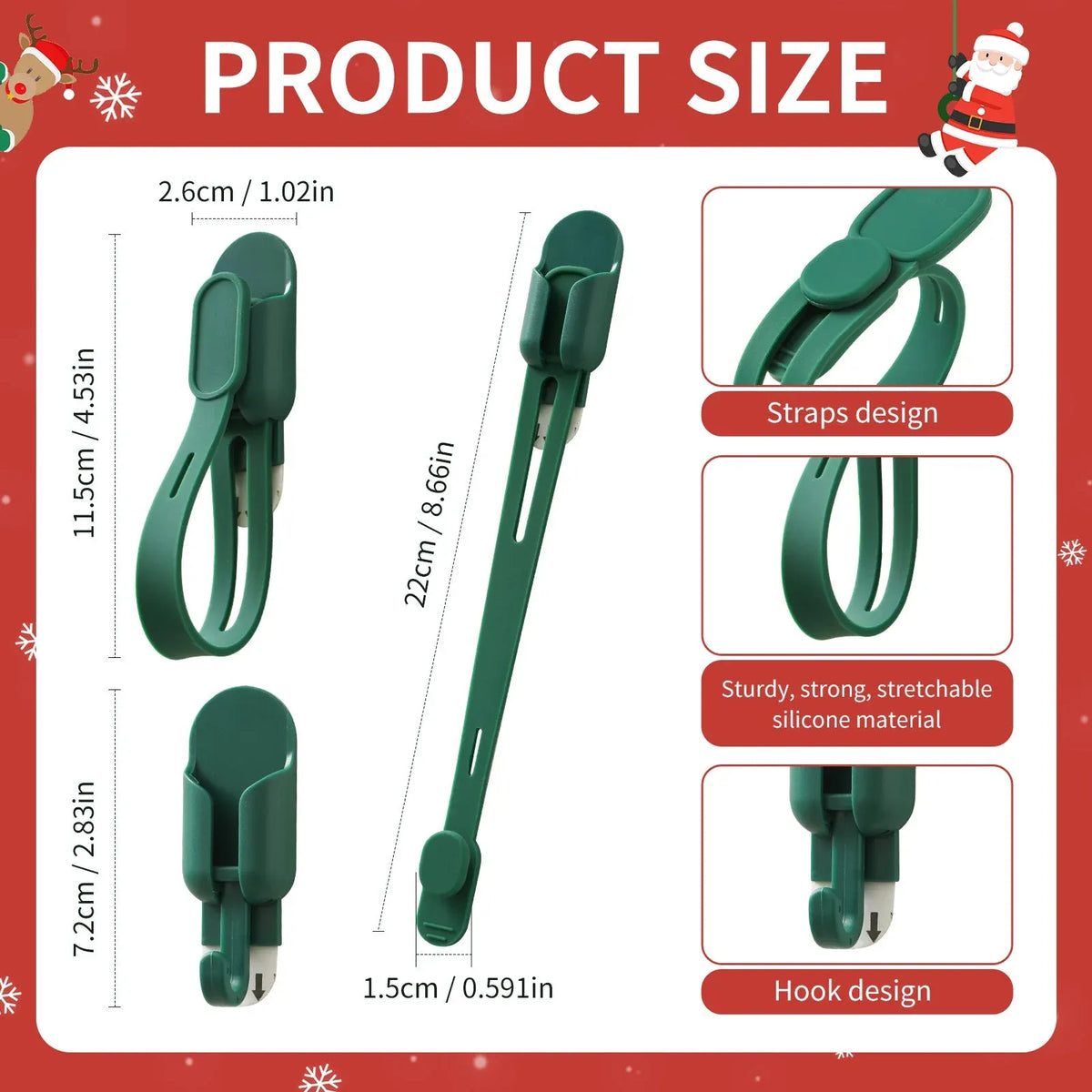 🎄 50% OFF! ✨ Silicone Christmas Wreath Ties & Traceless Hooks – Damage-Free Garland & Holiday Decor Fasteners, Stretchable Reusable Silicone Straps with High-Adhesion Removable Wall Hooks – 10-Second Quick-Wrap for Wreaths, Banisters & String Lights 🎅
