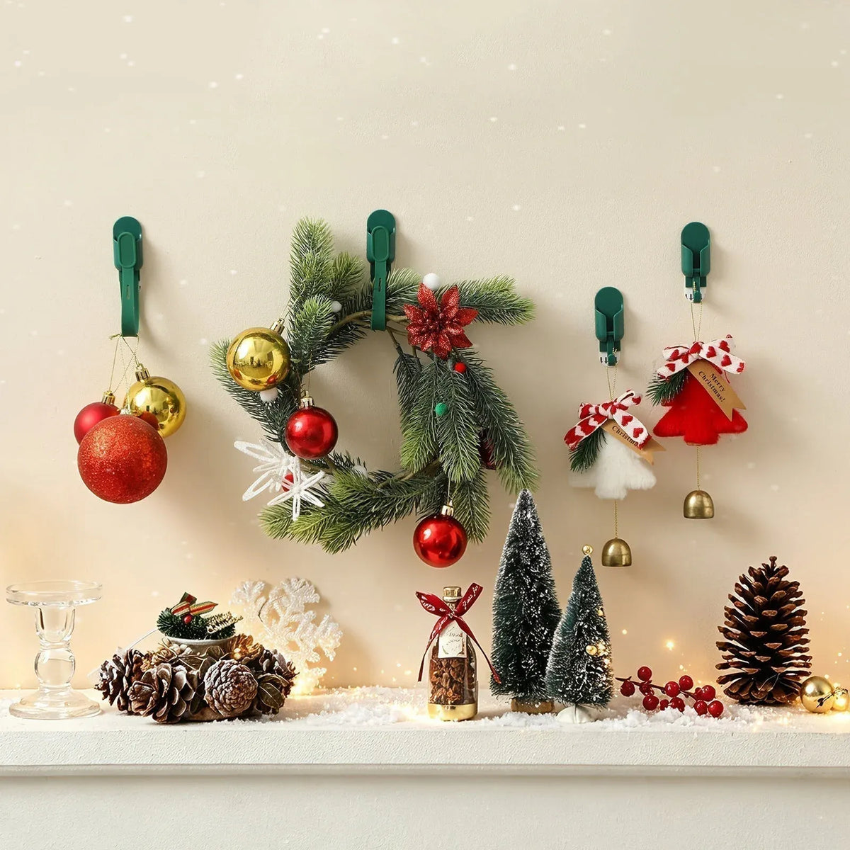 🎄 50% OFF! ✨ Silicone Christmas Wreath Ties & Traceless Hooks – Damage-Free Garland & Holiday Decor Fasteners, Stretchable Reusable Silicone Straps with High-Adhesion Removable Wall Hooks – 10-Second Quick-Wrap for Wreaths, Banisters & String Lights 🎅