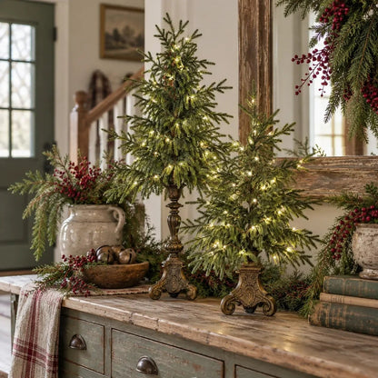🎄🌙Vintage Lighted Norfolk Pine Trees