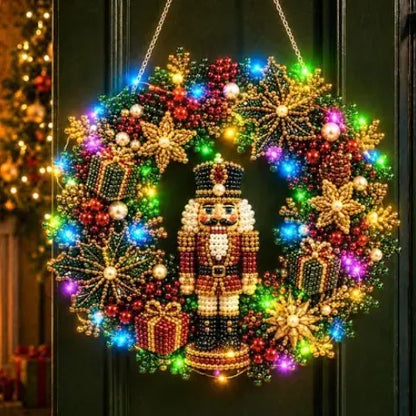 DIY Christmas LED Diamond Painting Wreath | Light-Catching Pearl Beaded Hanging Ornament Kit | Premium Holiday Door Wall Art Decor for Christmas Home & Handcraft Gift