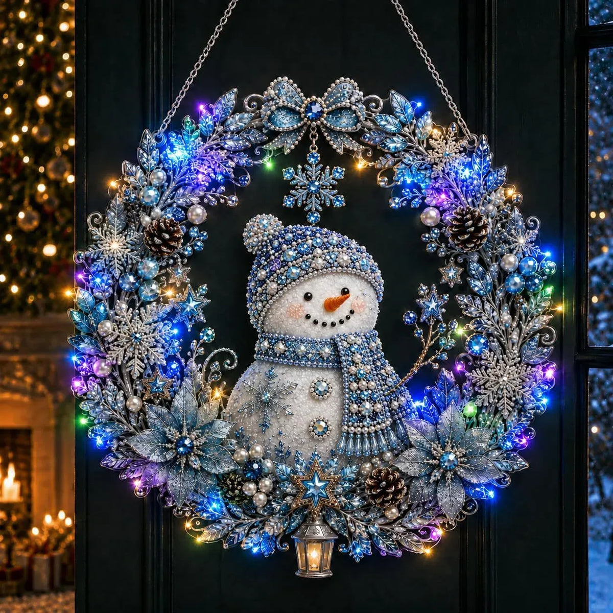 DIY Christmas LED Diamond Painting Wreath | Light-Catching Pearl Beaded Hanging Ornament Kit | Premium Holiday Door Wall Art Decor for Christmas Home & Handcraft Gift