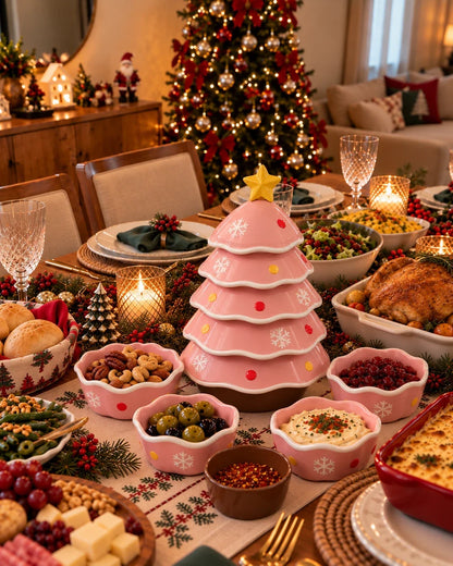 🎄 Christmas Tree Stackable Ceramic Bowl Set – Festive Snack Serving Dishes & Holiday Décor