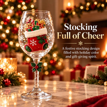 🎄🍷✨ 6-Piece Christmas Wine Glass Set 🎅❄️🎁 Festive Holiday Designs, Decorative Twisted Stems & Elegant Gift Box ❤️🥂🌟